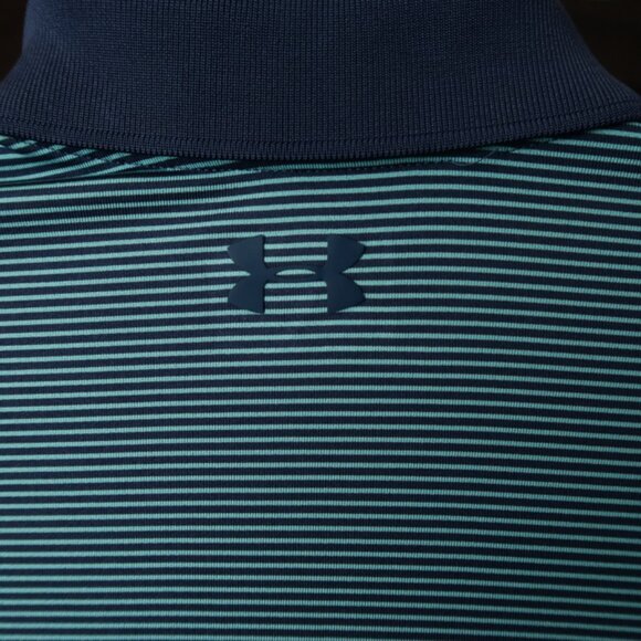 Under Armour Navy Blue Striped Stretch Performance Polo (L) NICE!! ⛳️ - Picture 3 of 8